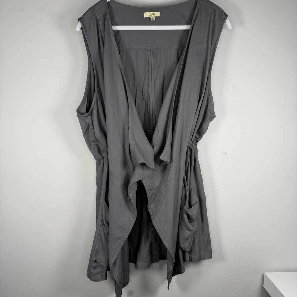 KORI Vest large Drape Asymmetric Flowy Festival Boho Neutral Utility Gray Eco‎